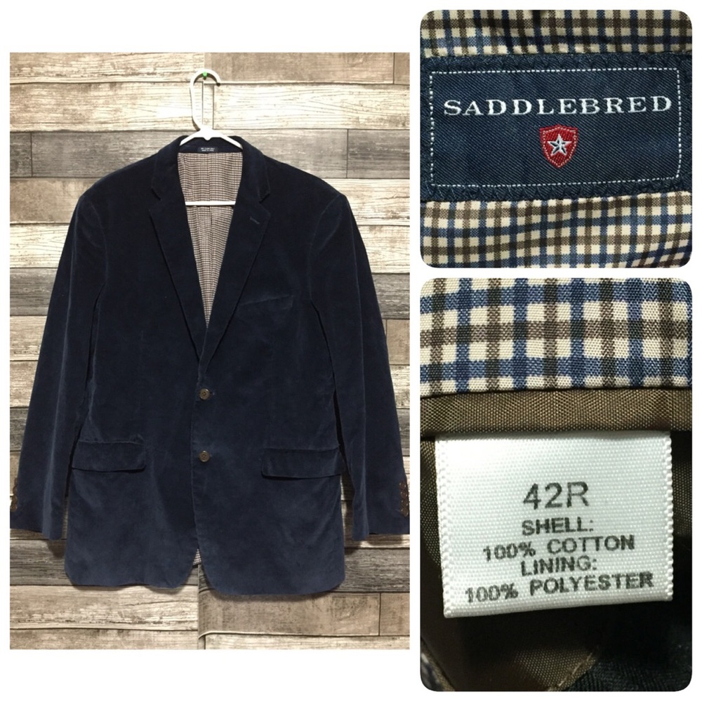 Saddlebred Corduroy Blazer Jacket Men’s 42 Navy Blue 2 Button 100% Cotton